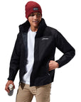 Berghaus Men's RG Alpha 2.0 Shell Waterproof Jacket (Black) model smiling looking away