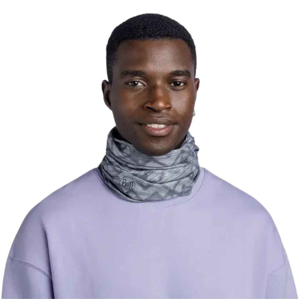 Buff CoolNet UV Neckwear (Eon Grey) around neck