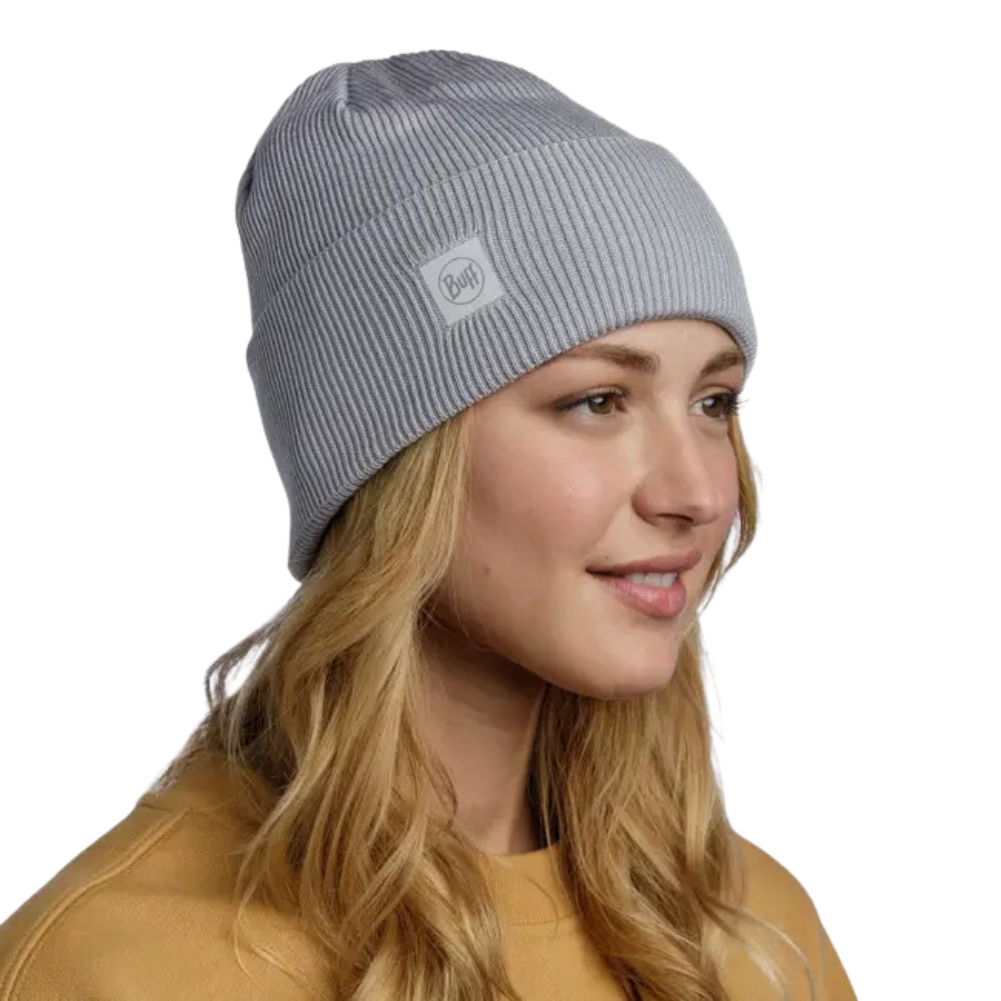 Buff CrossKnit Beanie (Solid Light Grey) model angle