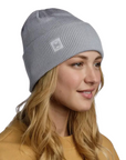 Buff CrossKnit Beanie (Solid Light Grey) model angle