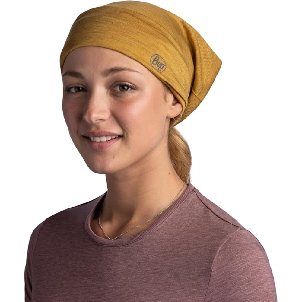 Buff Merino Lightweight Neckwear Multistripes (Maize) on the head