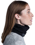 Buff Midweight Merino Wool Neckwarmer/Facecover (Solid Black) woman profile