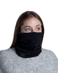 Buff Midweight Merino Wool Neckwarmer/Facecover (Solid Black) covered face
