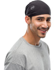 Buff ThermoNet Neckwarmer Face Cover (Solid Black) on head