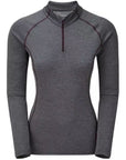 Montane Women's Dart Zip Neck LS Base Layer Top (Nordic Grey - Purple Stitch)