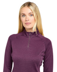 Montane Women's Dart Zip Neck Long Sleeve T-Shirt (Saskatoon Berry) model close up