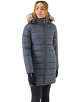 Rab Women's Deep Cover Recycled Down Parka (Steel) miodel front