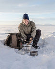 Trangia 4.5 Litre Billy Can With Lid chopping in snow
