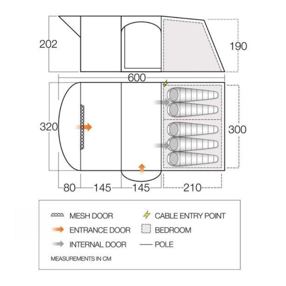 Vango Amalfi / Applewood / Hudson 500XL Tent Footprint - 600cm x 320cm measurements