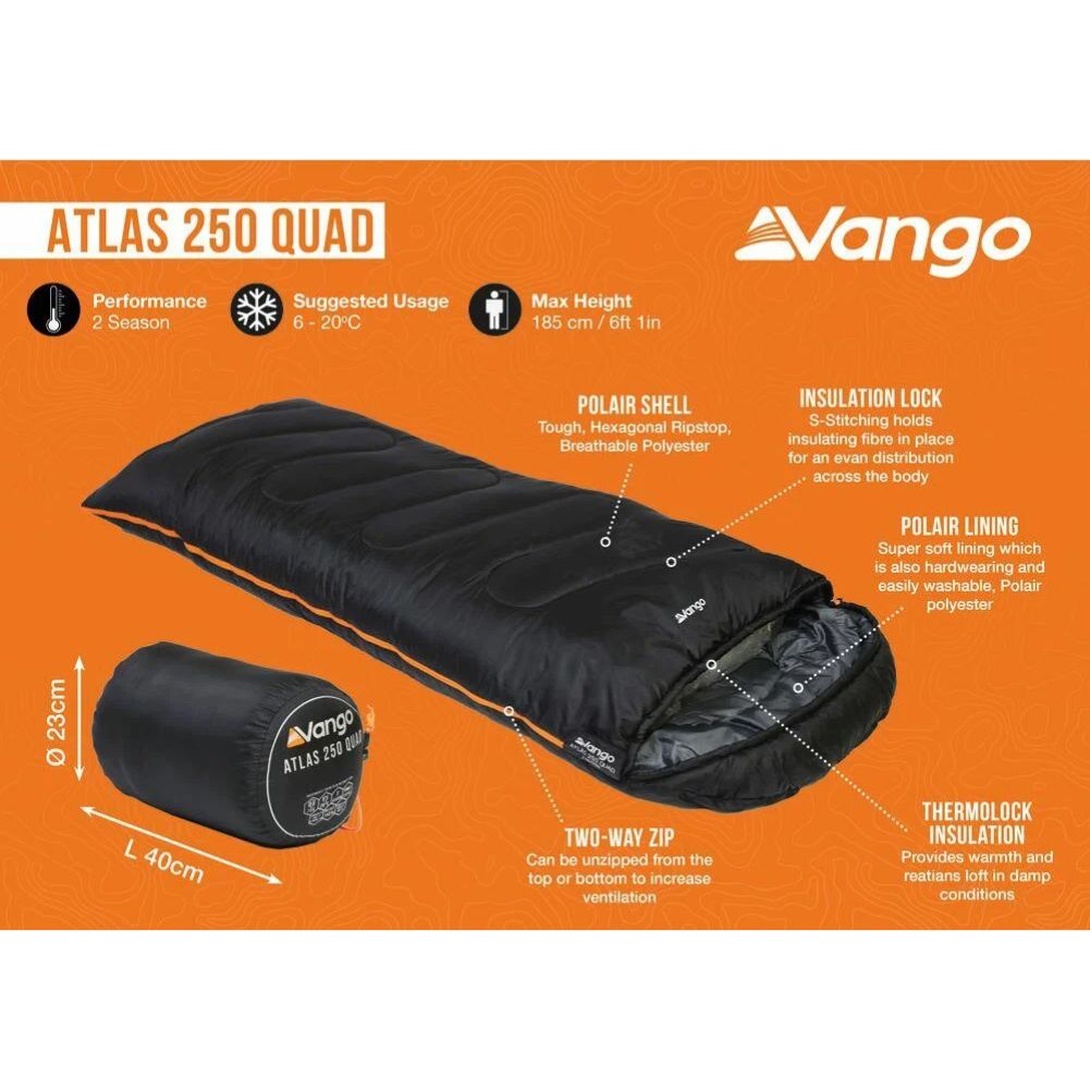 Vango Atlas 250 Quad Sleeping Bag (Black) info