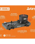 Vango Blaze Double Burner Camping Gas Cooker info