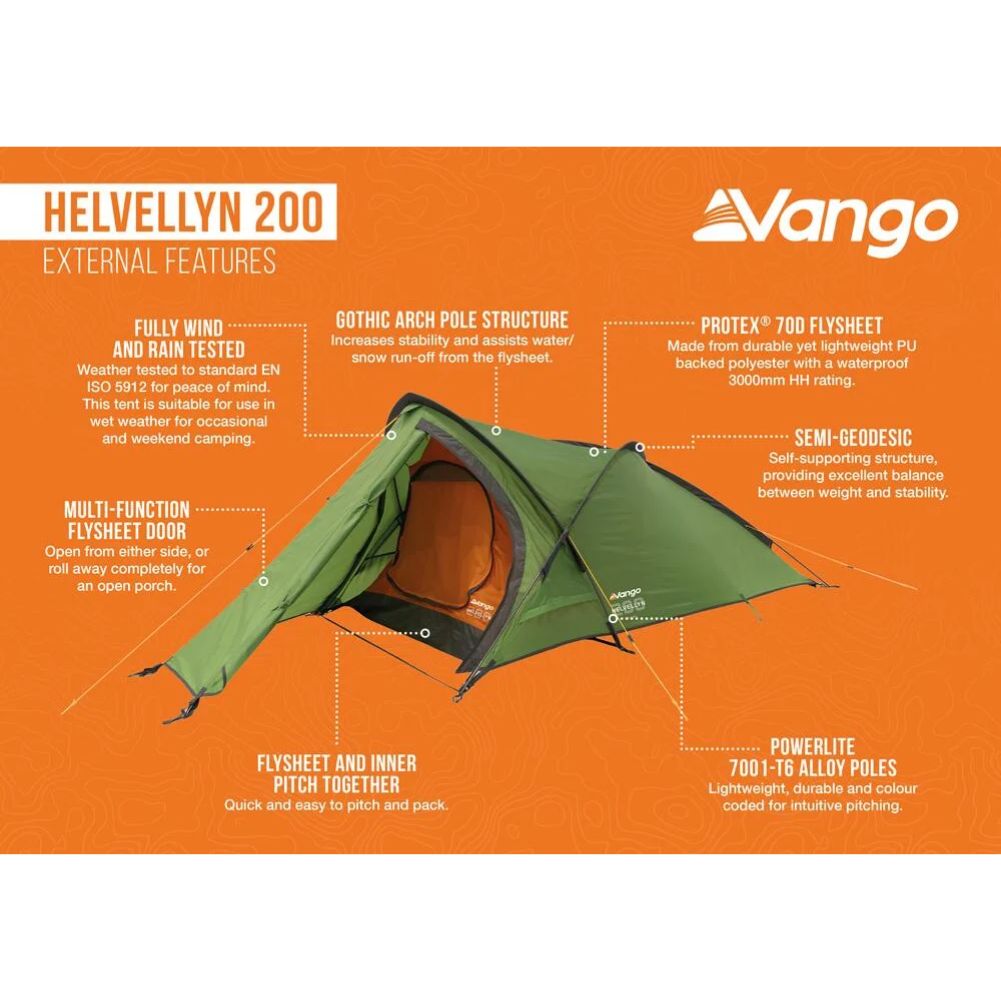 Vango Helvellyn 200 Trekking Tent - 2 Man Semi-Geodesic Tent info