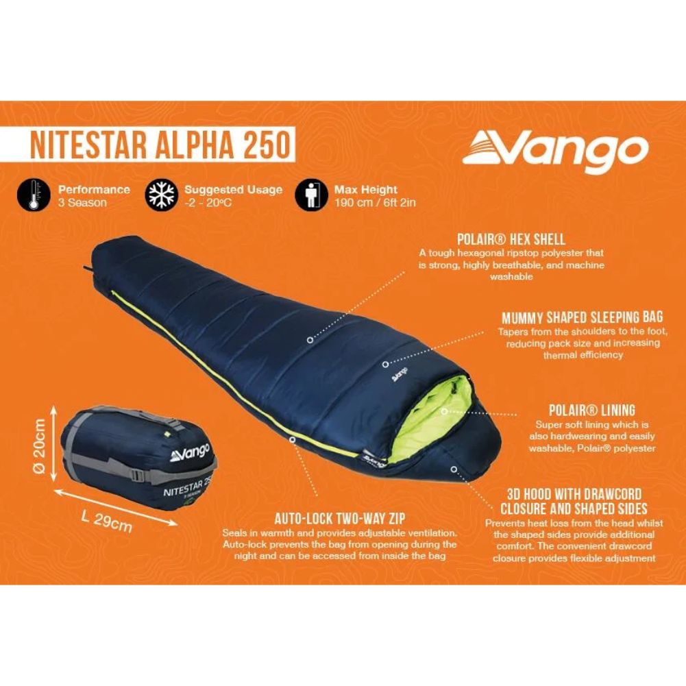 Vango Nitestar Alpha 250 Trekking Sleeping Bag (Classic Blue) info
