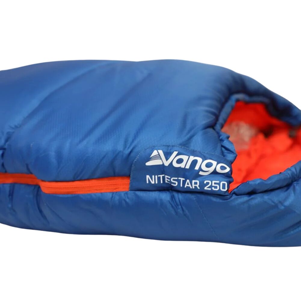 Vango Nitestar Alpha 250 Trekking Sleeping Bag (Classic Blue) close up logo