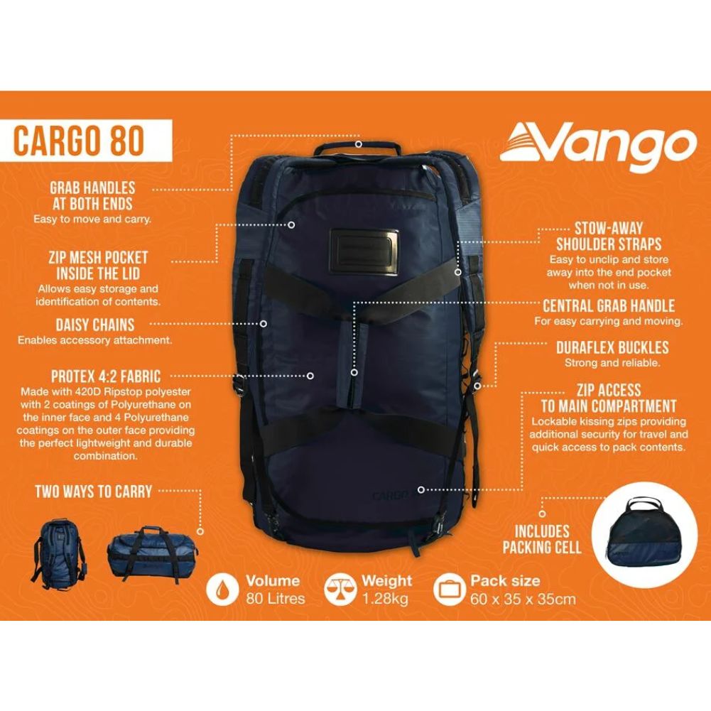 Vango Cargo 80L Travel Bag (Moonlight Ocean) info
