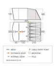 Vango Harris 500 Tent - 5 Person Family Poled Tent - Measurements