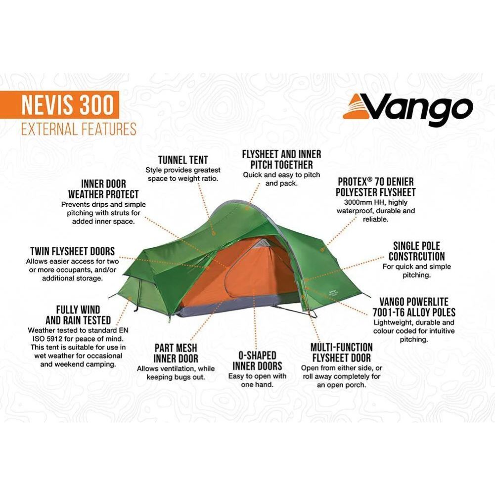 Vango Nevis 300 Tent 3 Man Trekking/Backpacking Tent Summits Outdoor