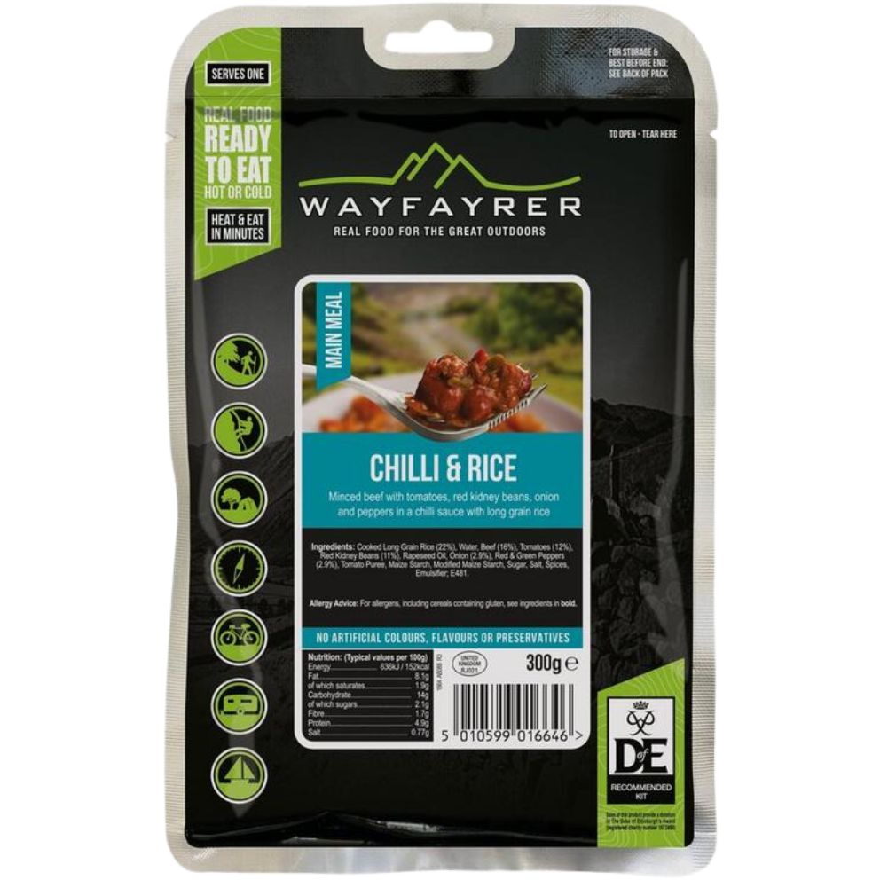 Wayfayrer Chilli Con Carne & Rice - Outdoor Camping Ready to Eat Meal Pouch