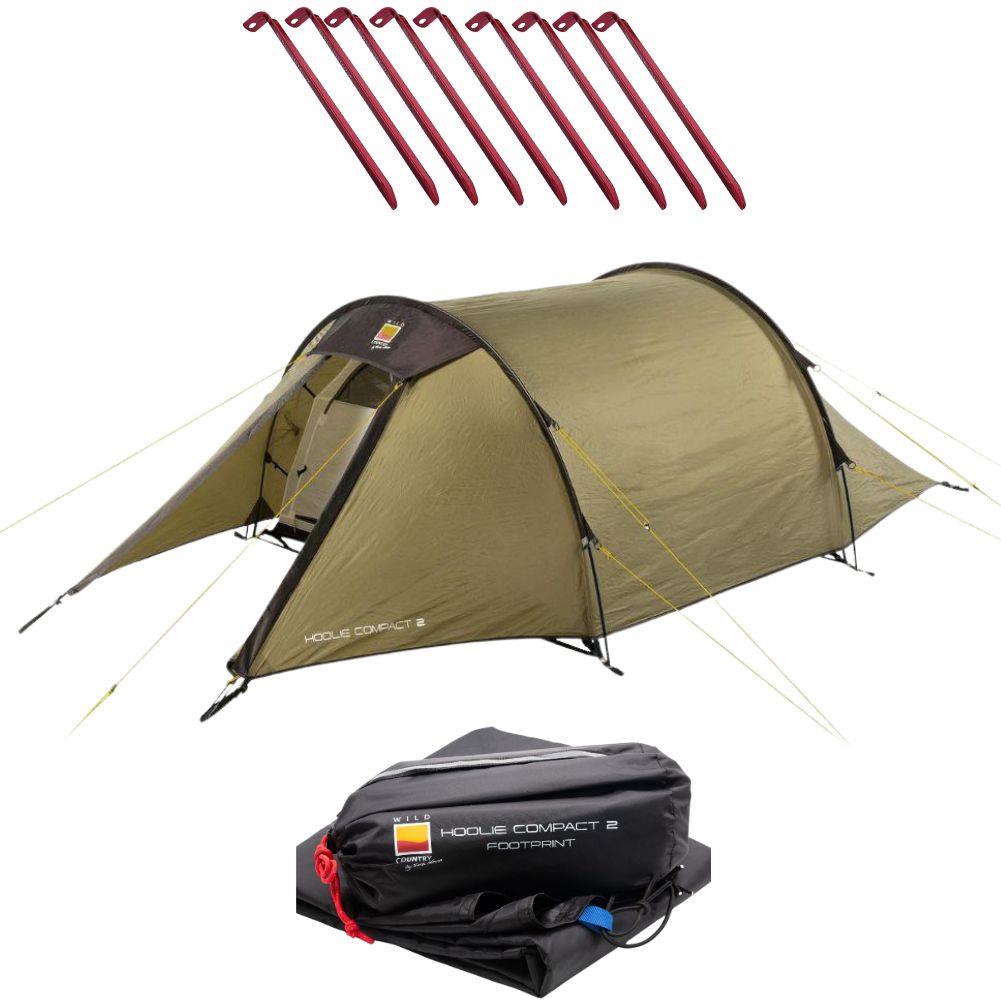 Wild Country Hoolie Compact 2 Tent + Hoolie Compact 2 Footprint + Free Wild Country Aluminium Alloy V-Angle Peg (10 Pack)