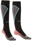 Bridgedale Women's Midweight + Merino Endurance Over Calf (Black/Coral)