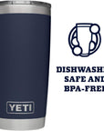 Yeti Rambler 20 OZ Tumbler (Navy) dishwash