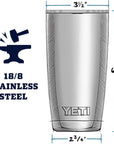 Yeti Rambler 20 OZ Tumbler (Seafoam) measurements