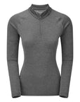 Montane Women's Dart Zip Neck LS Base Layer Top (Nordic Grey - Purple Stitch)