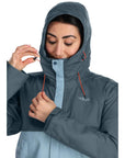 Rab Women's Downpour Eco Waterproof Jacket (Orion Blue/Citadel) hood up