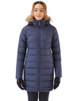 Rab Women's Deep Cover Recycled Down Parka (Deep Denim) model front