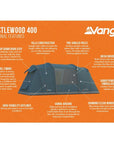 Vango Castlewood 400xl Package Tent - 4 Man Poled Family Tent (Includes Footprint)