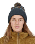 Patagonia Powder Town Beanie (Fitz Roy Stripe Knit: Smolder Blue) - On Person