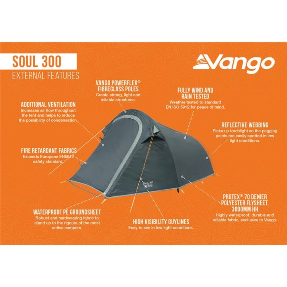 Vango Soul 300 - 3 Man Tent (Deep Blue) - External Features