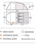 Vango Skye 300 Tent - 3 Person Tent (Deep Blue) - Measurements