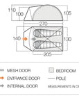 Vango Tay 200 Tent - 2 Man Tent (Deep Blue) - Measurements