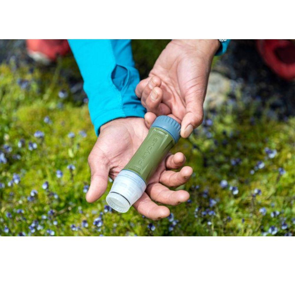 Platypus Quickdraw Water Filter (Green) size in hand