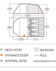 Vango Skye 400 Tent - 4 Man Tent (Deep Blue) - Measurements