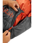 Rab Ascent 500 Down Sleeping Bag - Regular -Right Zip (Graphene) open zipper
