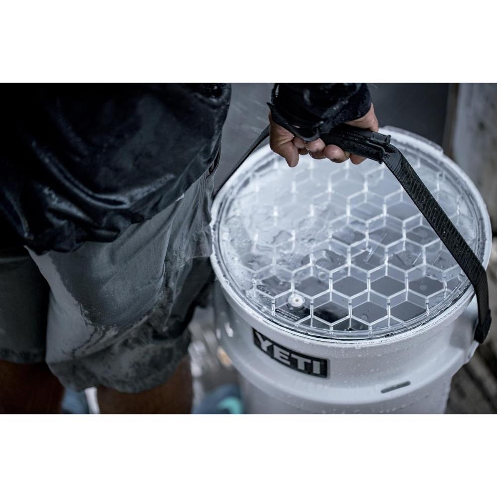Yeti LoadOut Bucket Lid (Clear) being used