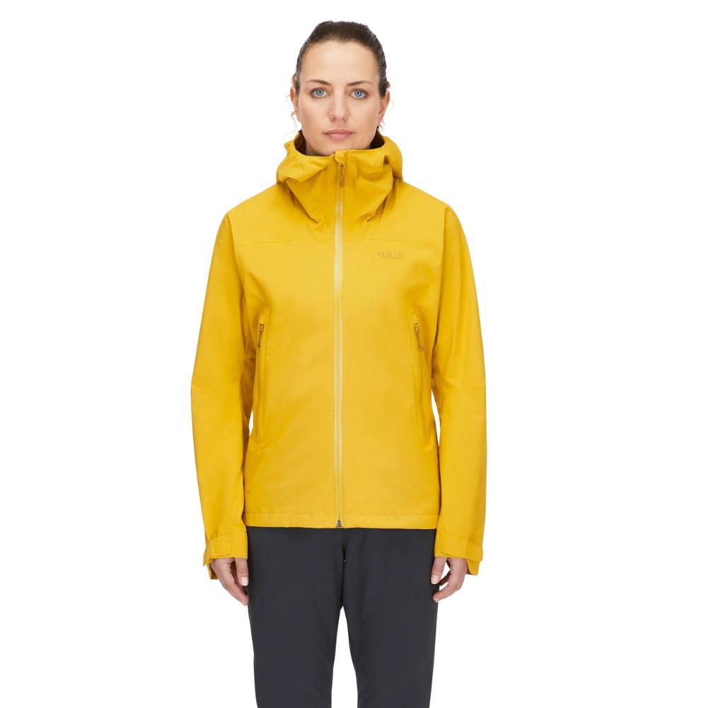 Rab Women's Downpour Light Waterproof Jacket (Sahara) front model