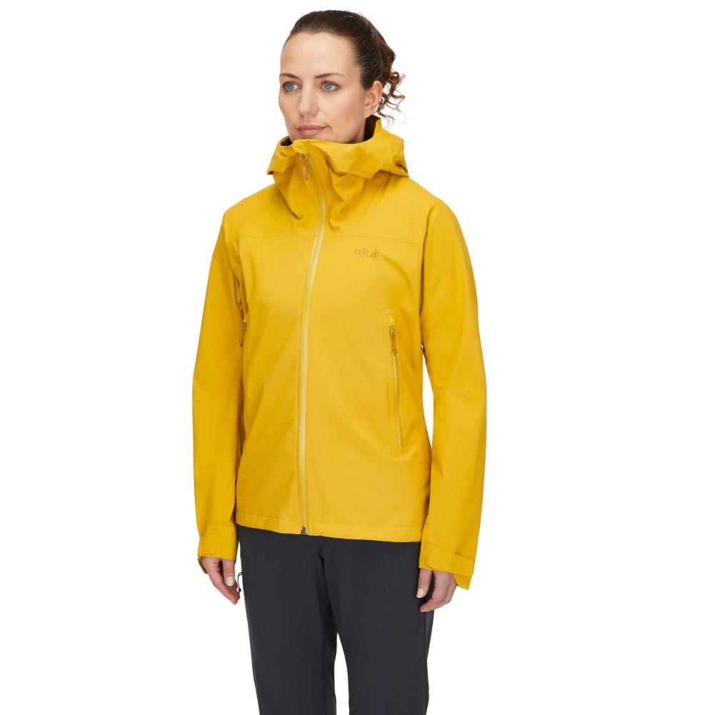 Rab Women's Downpour Light Waterproof Jacket (Sahara) model angle