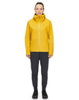 Rab Women's Downpour Light Waterproof Jacket (Sahara) model from slight distance