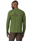 Patagonia Men's Long-Sleeved Capilene Cool Daily Graphic Shirt (Unity Fitz: Terrain Green X-Dye) back model