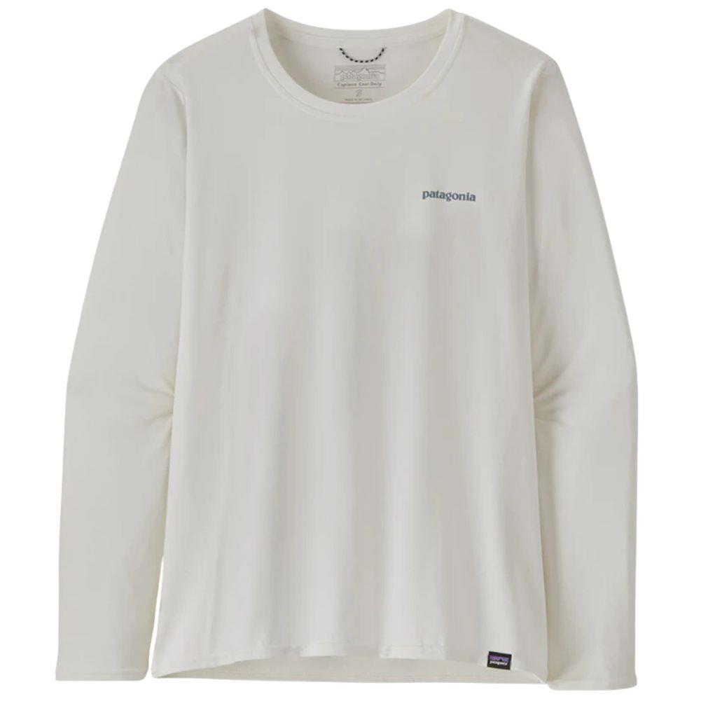 Patagonia Women s Long Sleeved Capilene Cool Daily Graphic Shirt Boardshort Logo Light Plume Grey White