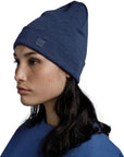 Buff Merino Heavyweight Beanie Solid (Night Blue) model angle