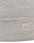 Buff Merino Heavyweight Beanie Solid (Cloud) close up logo