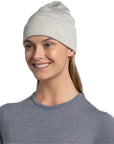 Buff Merino Heavyweight Beanie Solid (Cloud) model smile