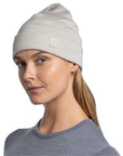 Buff Merino Heavyweight Beanie Solid (Cloud) model angle