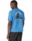 Patagonia Men's Capilene Cool Daily Graphic Shirt - Lands (Chouinard Crest: Vessel Blue X-Dye) model bacl angle