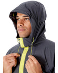 RAB Men's Downpour Eco Waterproof Jacket (Graphene/Zest) pulley hood up