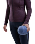 Montane Women's Anti-Freeze Hooded Down Jacket (Cornflower) rolled up in hand